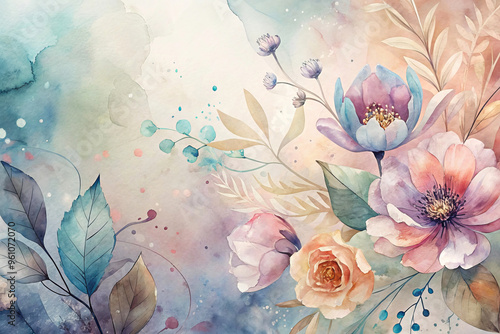Wallpaper Mural Watercolor Floral Background With Soft Pastel Hues And Delicate Flowers. Torontodigital.ca