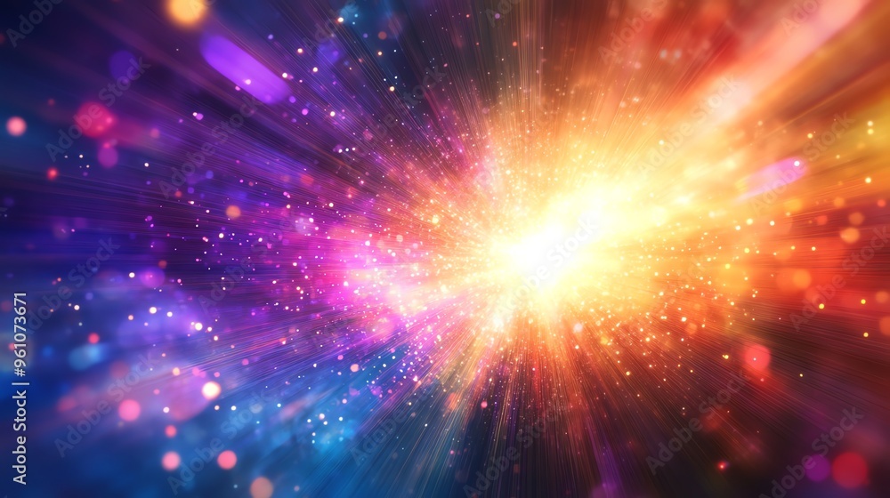 Abstract background with bright light rays and glowing bokeh. Abstract background with bright light rays and glowing bokeh.