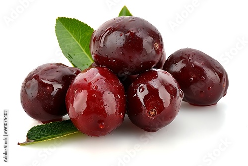 red Jujube with leaf fruit isolated on white background. photo