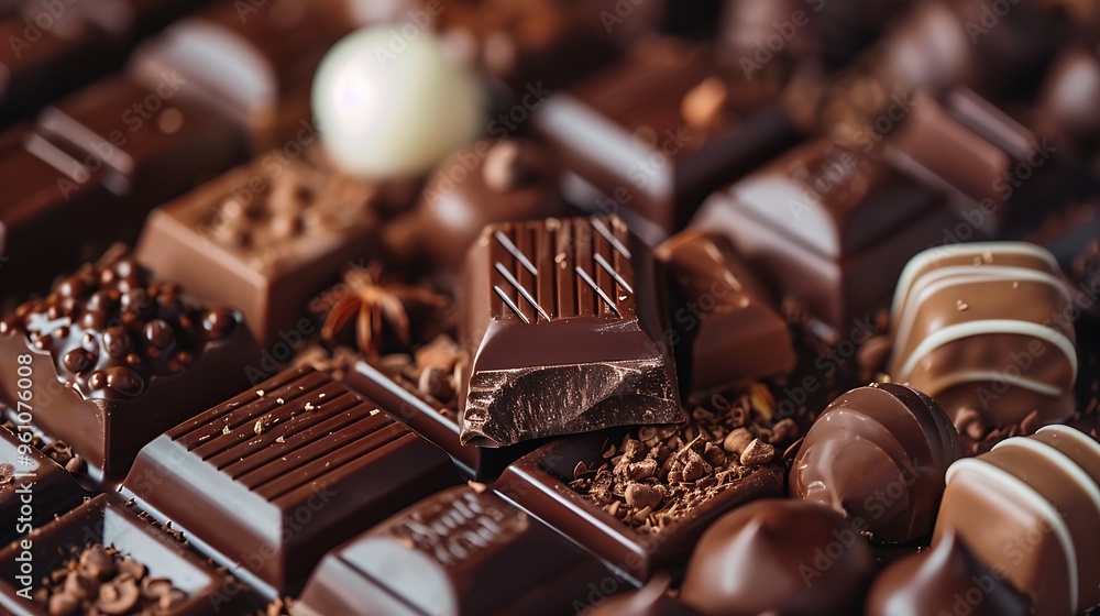 Gourmet sweet delicacy with a candy backdrop of milk and dark chocolate Gourmet sweet delicacy with a candy backdrop of milk and dark chocolate