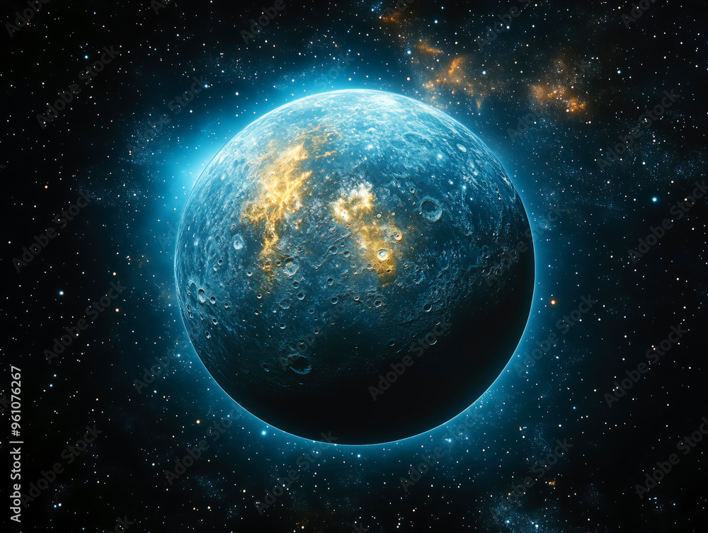 Obraz premium blue planet with craters 