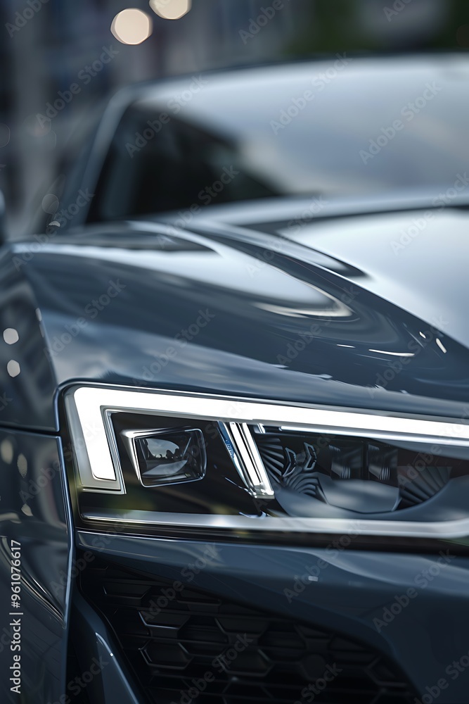 Macro view of car headlight of modern gray car. Macro view of car headlight of modern gray car.