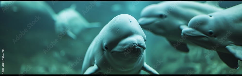 Naklejka premium Underwater View of Beluga Whales