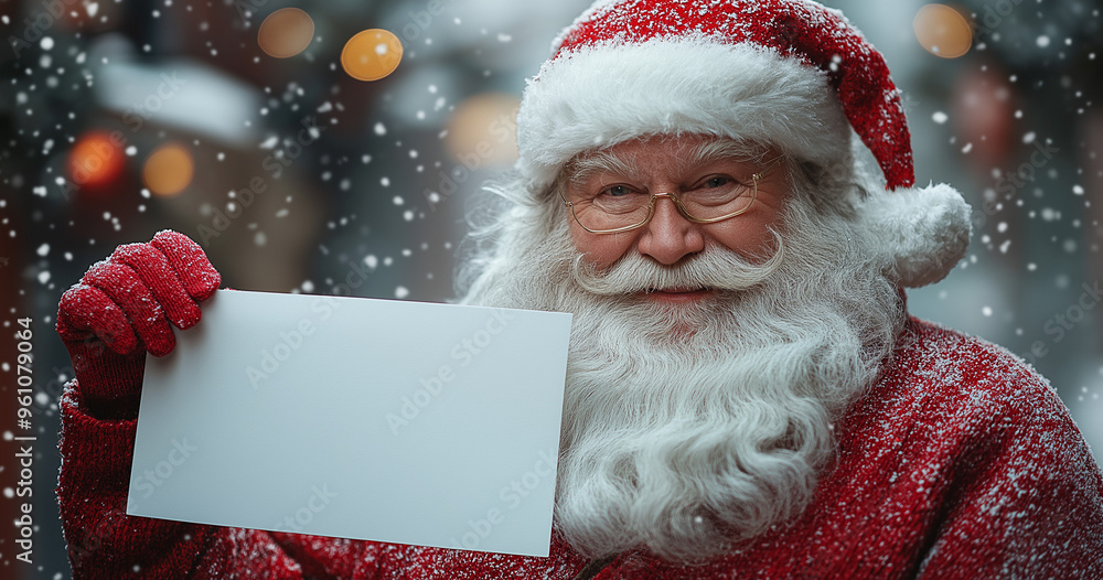 Naklejka premium Santa Claus holding a white banner