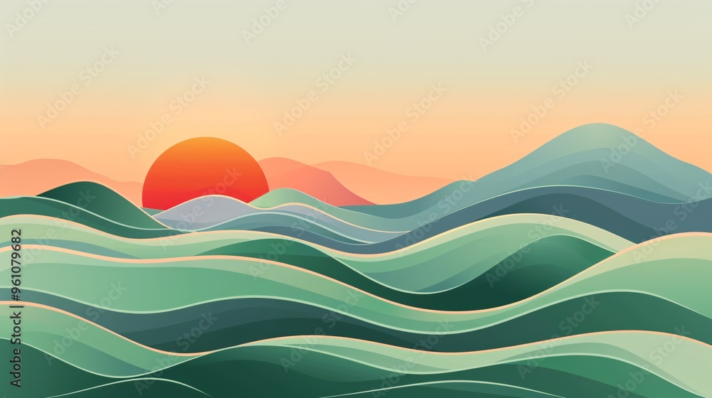 127. Simple and elegant summer landscape in vector style, featuring abstract gradient hills and a natural scene with plenty of text space, perfect for various designs 127. Simple and elegant summer landscape in vector style, featuring abstract gradient hills and a natural scene with plenty of text space, perfect for various designs