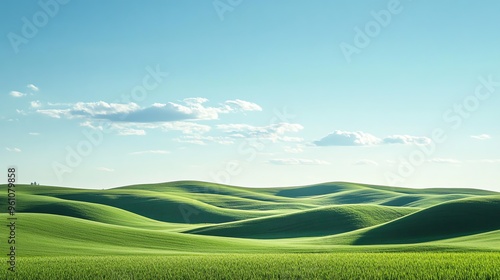 Rolling Green Hills Under a Blue Sky with White Clouds