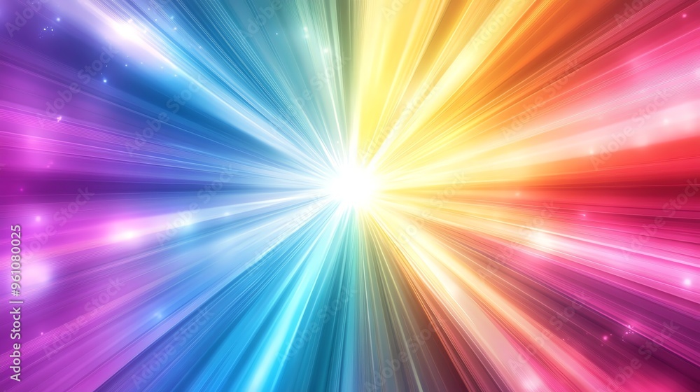 Fototapeta premium Abstract colorful light burst with bright white center.