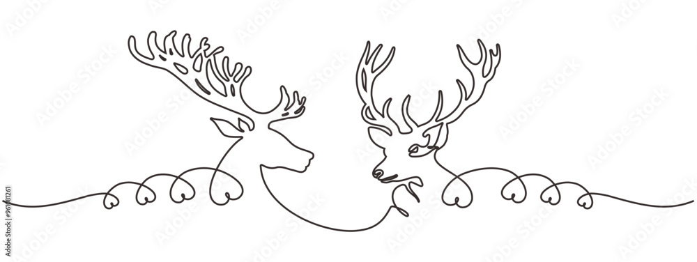 Vector illustration of two heads of Christmas reindeer in line art style for Christmas day Vector illustration of two heads of Christmas reindeer in line art style for Christmas day