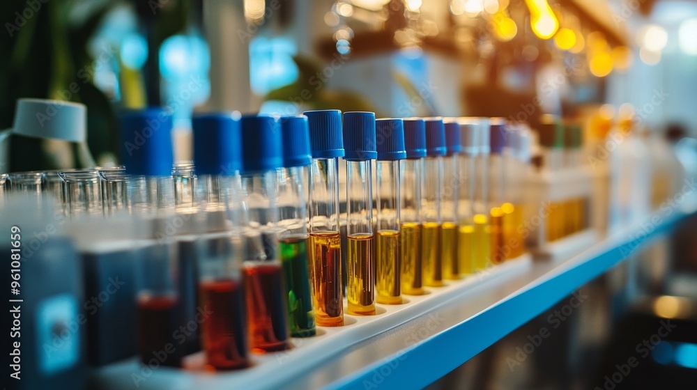 Close-Up View of Test Tubes Filled with Colored Liquids Close-Up View of Test Tubes Filled with Colored Liquids