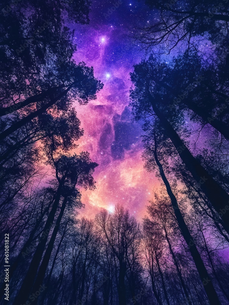 Fototapeta premium Celestial Forest: Vibrant Night Sky