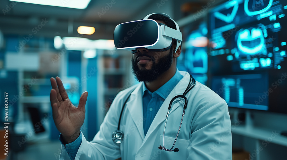 A doctor using a virtual reality headset A doctor using a virtual reality headset