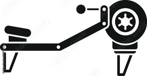 Black glyph icon representing a rowing machine, a piece of fitness equipment that simulates rowing for a cardio workout