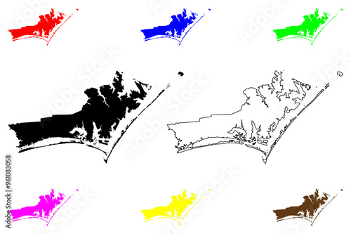 Carteret County, North Carolina State (U.S. county, United States of America, USA, U.S., US) map vector illustration, scribble sketch Carteret map photo