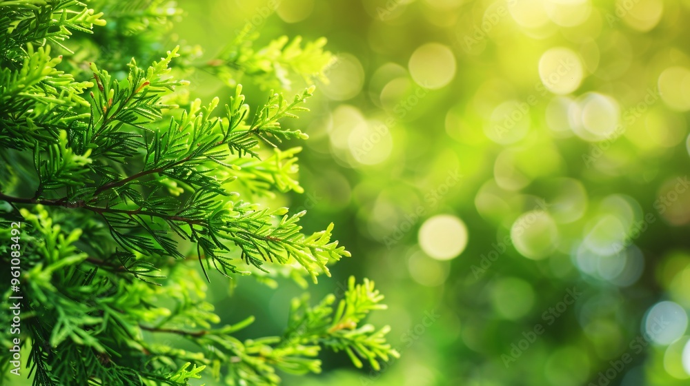 197. Detailed closeup of Thuja branches with vibrant green leaves, highlighting the freshness of spring nature with a soft, blurred background 197. Detailed closeup of Thuja branches with vibrant green leaves, highlighting the freshness of spring nature with a soft, blurred background