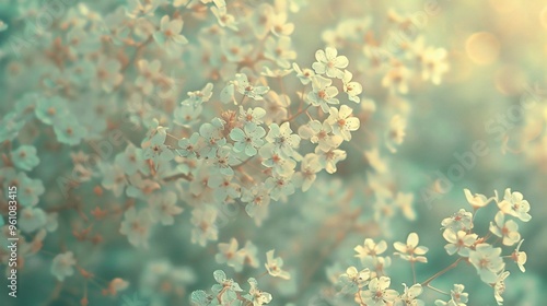 195. Abstract spring flower background with many small white flowers in a garden, softly focused to evoke a calm and dreamy summer season photo