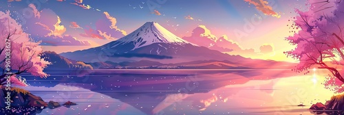 Japanese landscapes illustration backdrop background, cartoon anime style