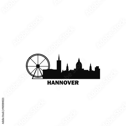 Hanover skyline, downtown panorama logo, logotype. Germany city badge contour, isolated vector pictogram with skyscrapers, landmarks, tower, cathedral