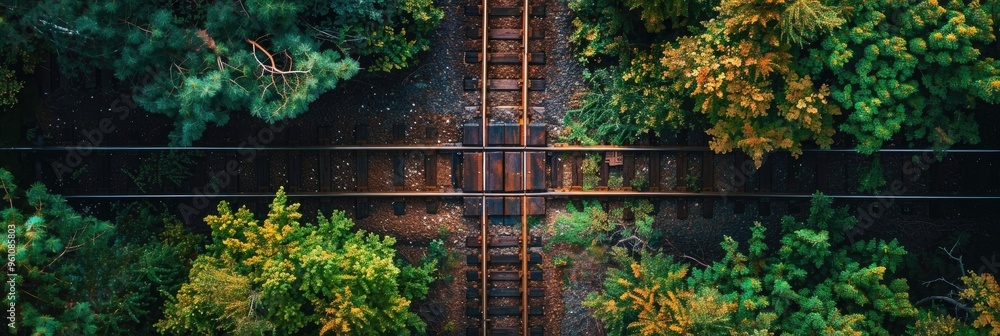Bird's-eye perspective of train tracks Bird's-eye perspective of train tracks
