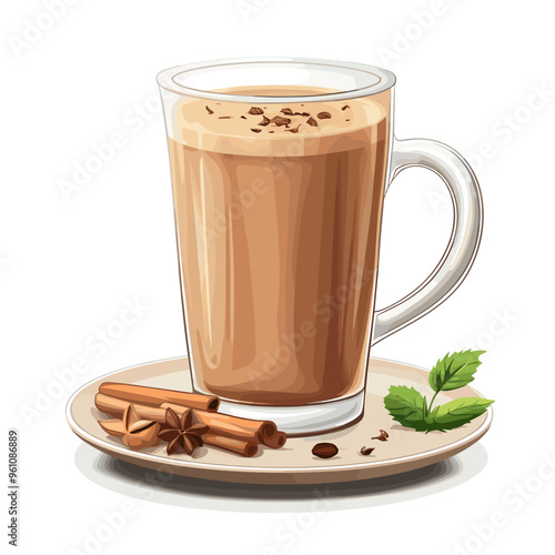 Indian Masala Chai in a Glass Cup Illustration