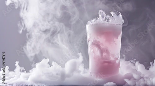 Hazy liquid nitrogen beverage against a silver backdrop