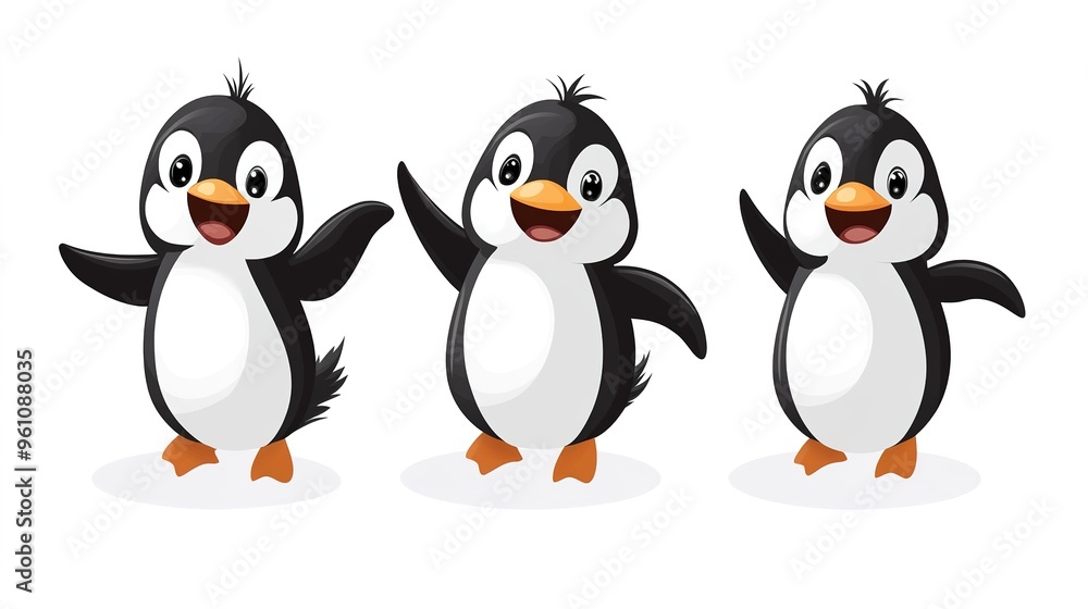 Fototapeta premium Cute Penguin Dancing Vector Illustration on White Background. Playful and Joyful Penguin Character with Fun Dance Moves.