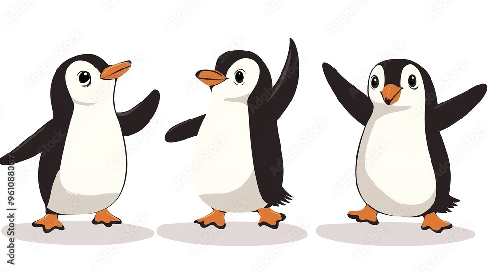 Naklejka premium Cute Penguin Dancing Vector Illustration on White Background. Playful and Joyful Penguin Character with Fun Dance Moves.