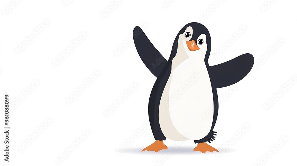 Obraz premium Cute Penguin Dancing Vector Illustration on White Background. Playful and Joyful Penguin Character with Fun Dance Moves.