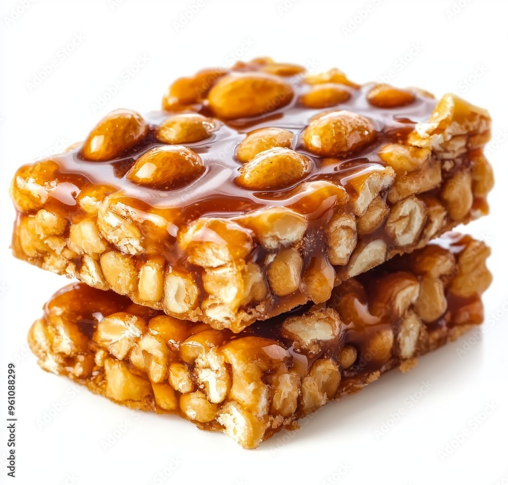 a peanut cereal bar with caramel sauce isolated on white background a peanut cereal bar with caramel sauce isolated on white background