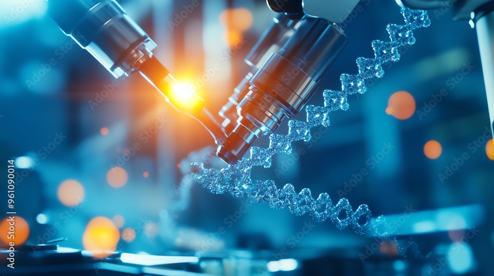 Biotech lab with robotic arms manipulating DNA samples, cuttingedge genetic research Biotech lab with robotic arms manipulating DNA samples, cuttingedge genetic research