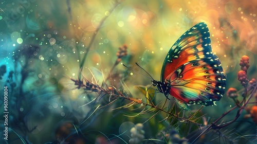Vibrant Butterfly on a Branch with Bokeh Background