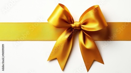 Elegant golden bow tied on a bright ribbon, perfect for gifts and celebrations, adding a touch of luxury to any occasion.