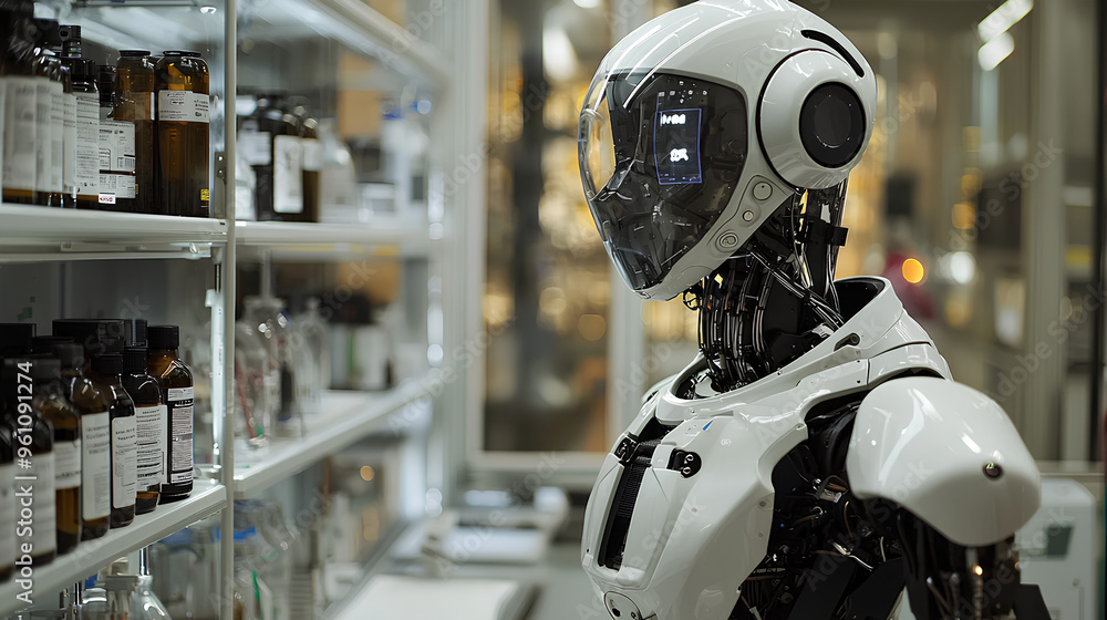 Futuristic Robot in a Laboratory Setting Futuristic Robot in a Laboratory Setting