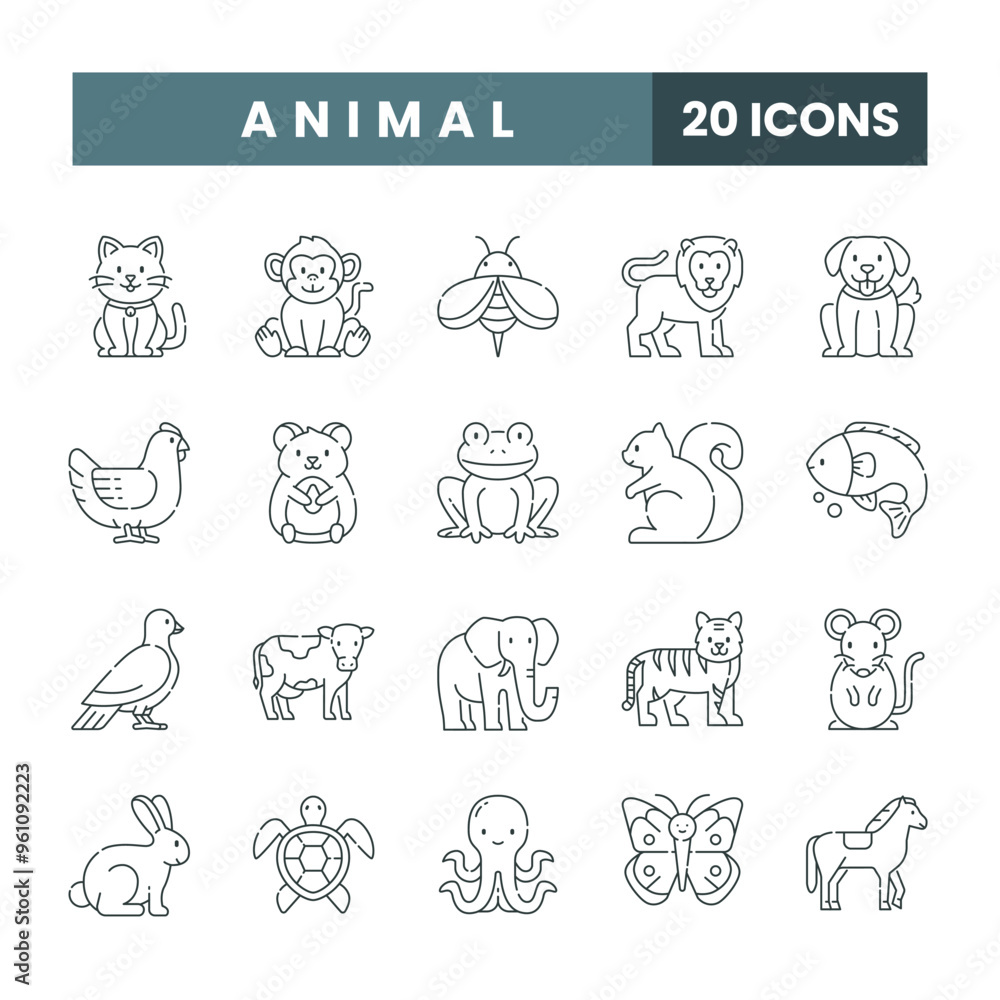 Animal icon set in outline style Animal icon set in outline style