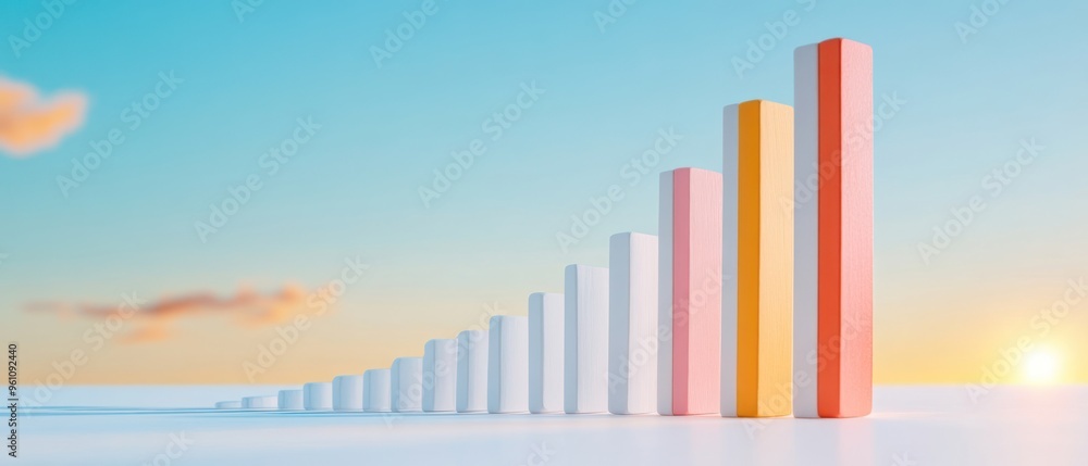 A row of white and red blocks with a yellow block in the middle A row of white and red blocks with a yellow block in the middle