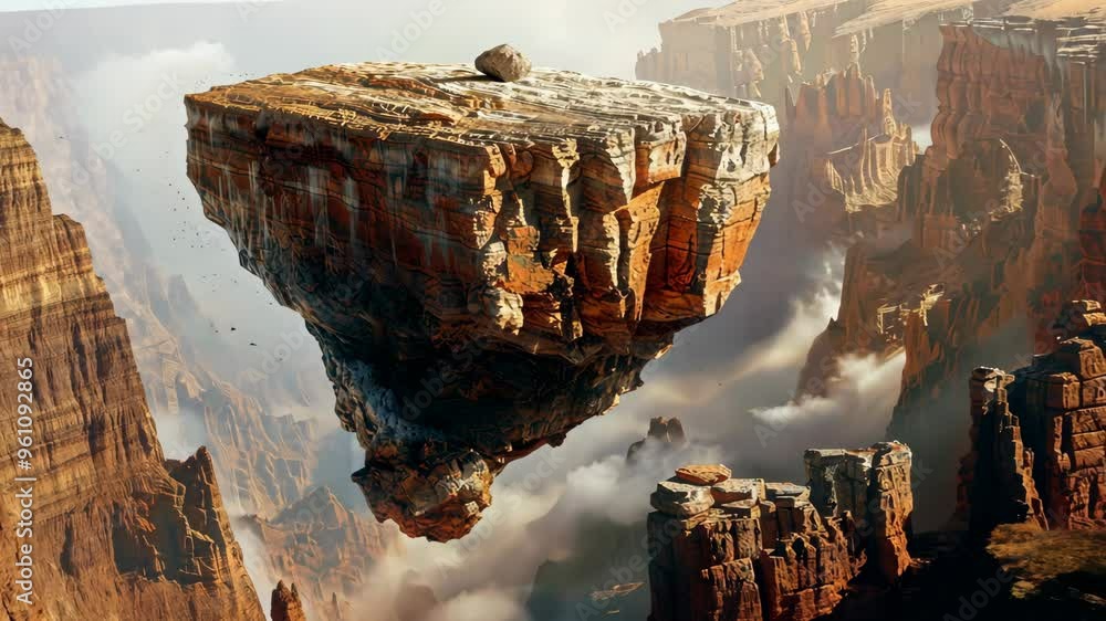 Discover breathtaking floating rock formations in a stunning canyon landscape at sunrise Discover breathtaking floating rock formations in a stunning canyon landscape at sunrise
