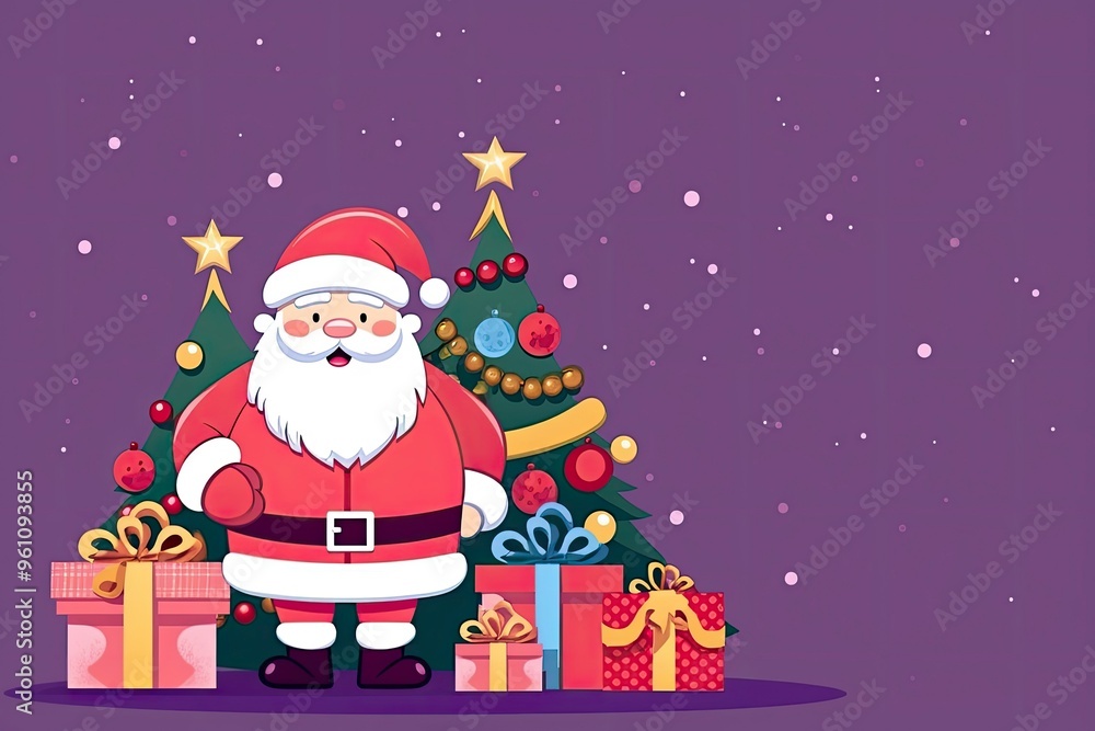 illustration of santa claus riding a deer cart in snowing light with copy space illustration of santa claus riding a deer cart in snowing light with copy space