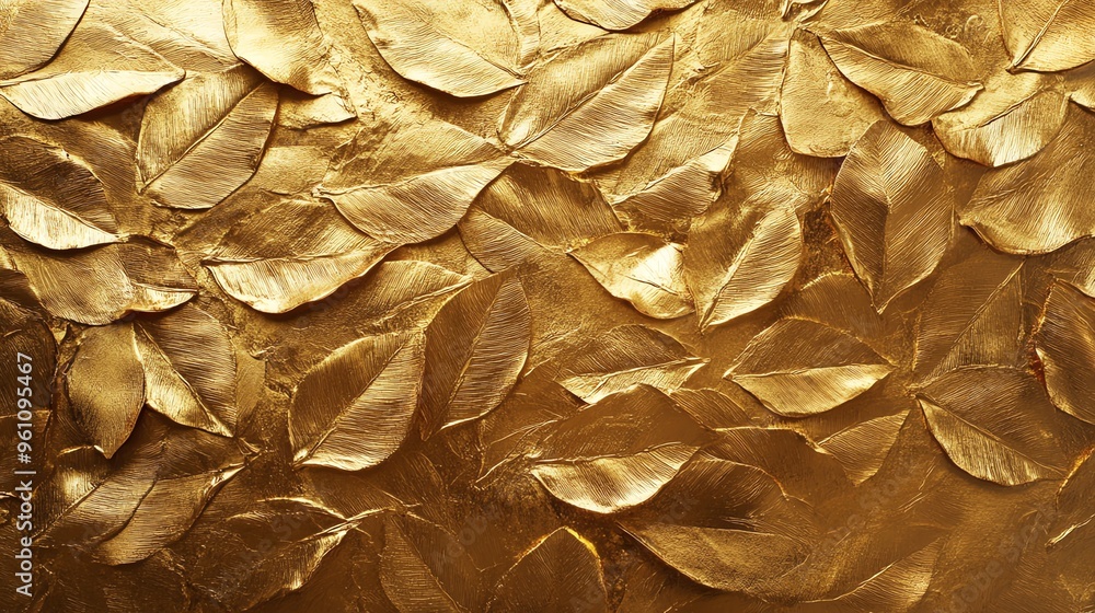 A closeup of gold painted leaves. A closeup of gold painted leaves.