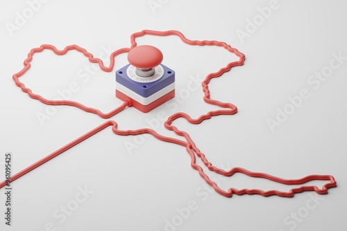 Isometric 3d rendering Emergency Button Thailand flag with country map pattern made from cable, crisis conflict war concept design illustration isolated on white background with copy space