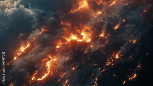 Aerial View of a Fiery Landscape