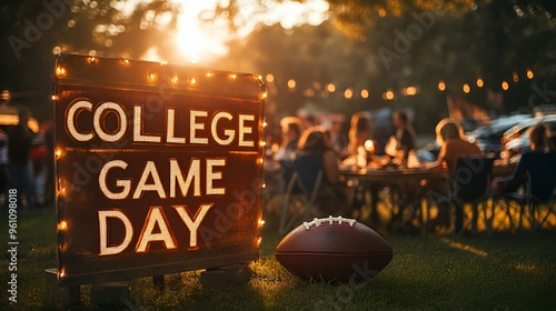 Sign that reads “COLLEGE GAME DAY” - Just before sundown - golden hour - tailgating - tailgate - fans - spirits - hype - football - college -fall 