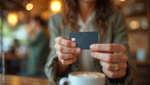 Hands holding a credit card, emphasizing Black Friday shopping and its perks. Credit card expenses photo