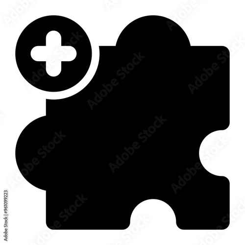 add ons, add, plus, puzzle, information technology solid or glyph icon photo