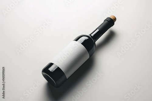 A pristine bottle of wine, elegantly sitting on a white background photo