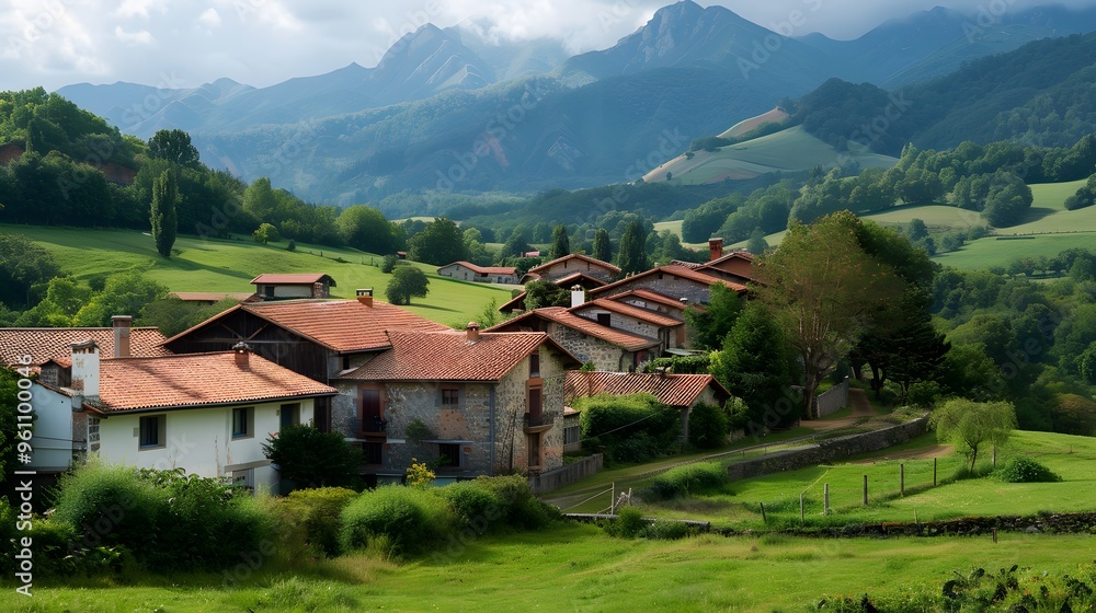Picturesque Village Nestled in Mountain Valley Picturesque Village Nestled in Mountain Valley