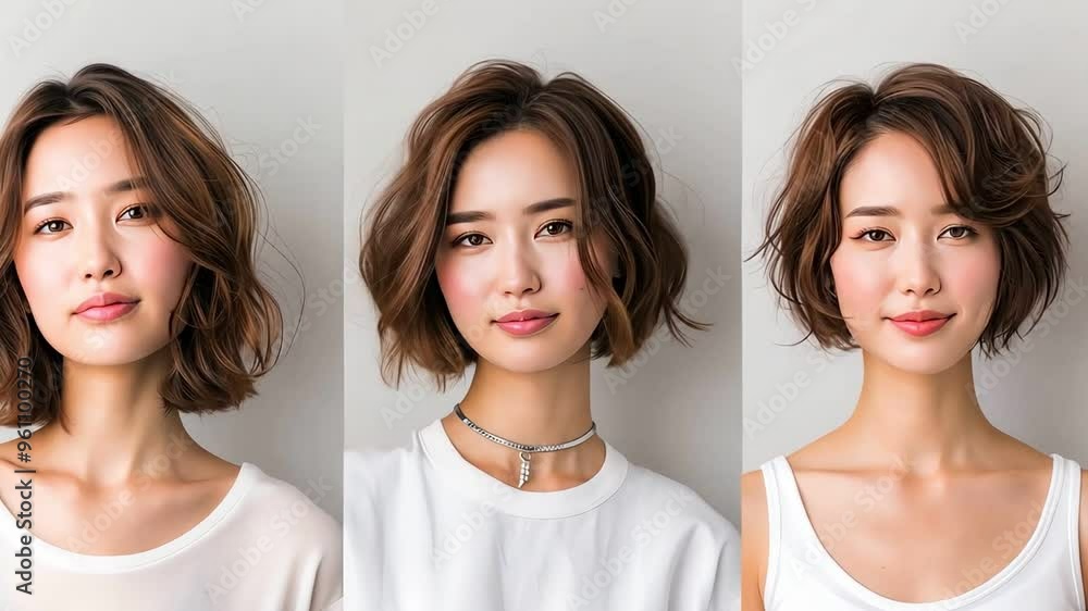 East Asian male showcasing different styles of short haircuts, Japanese, Korean, and business styles East Asian male showcasing different styles of short haircuts, Japanese, Korean, and business styles