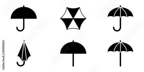 set of umbrella Regenschirm, rain shield, Insurance  safe finance and economy, icon symbol signs glyph	