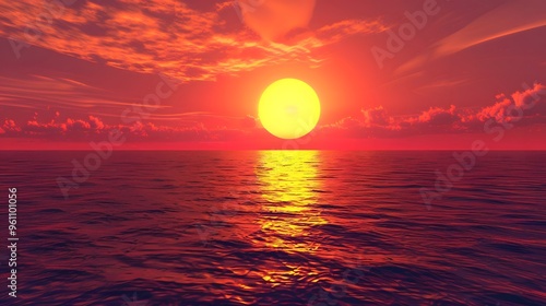 Fiery Sunset Over the Ocean