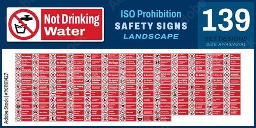 139 set ISO prohibition safety signs v4 not drinking water landscape size 1/2 a4,a3,a2,a1	
 photo