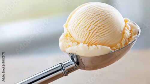 Close Up of an Ice Cream Scooper Glistening in Soft Natural Light