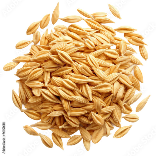 Heap of unprocessed rice grains on black background